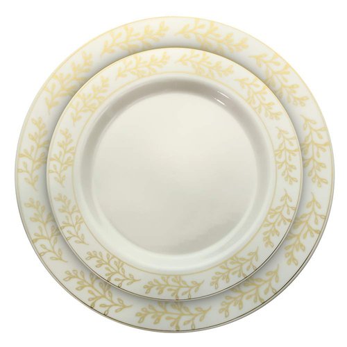Exquisite 60 Pack Plates - 30 10.25" Dinner Plates & 30 7.5" Salad Plates - Leaf Design (Gold)