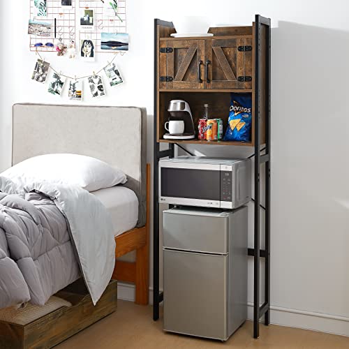 Mini Fridge Hutch Organizer - Dark Wood Storage Shelf for Dorm Kitchen