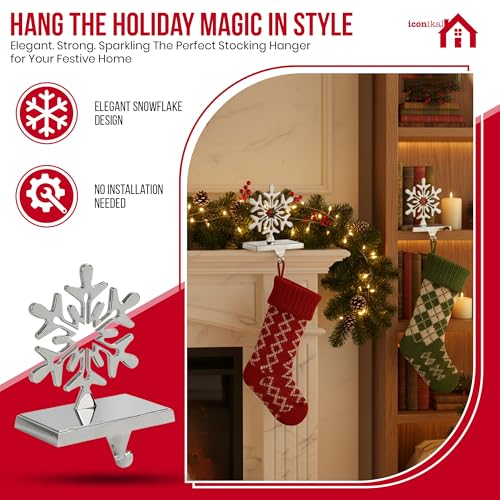 Chrome Snowflake Christmas Stocking Holders - Weighted Metal 4-Pack