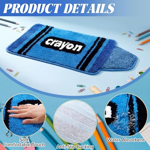 Blue Crayon Reading Corner Rug, Non-Slip Plush Floor Mat for Classrooms