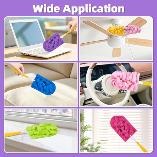 12-Pack Reusable Microfiber Duster Refills with Handle - Washable Dust Pads