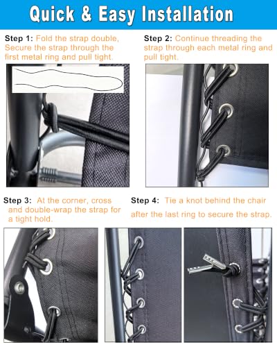 Universal Zero Gravity Chair Replacement Cords - 4 Pack Elastic Repair Kit