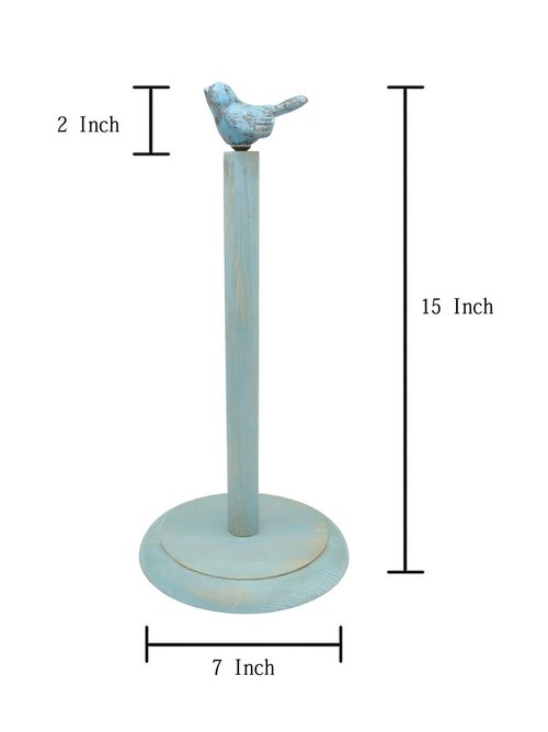 Bird Design Wood Paper Towel Holder Stand Up Paper Towel Holder, Easy One-Handed Tear Kitchen Paper Towel Dispenser with Weighted Base for Standard Paper Towel Rolls - Turquoise