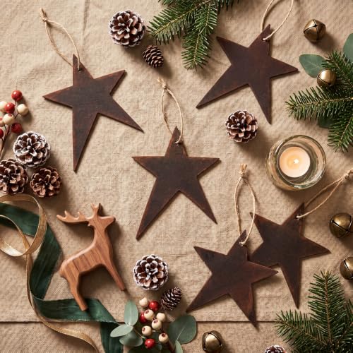 Wenqik 24 Rustic Christmas Wooden Star Ornaments – Vintage Primitive with Hemp Rope (Star/Vintage/24)