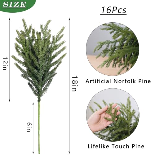 16Pcs 18in Lifelike Norfolk Pine Branches for Vase - YXZZWL