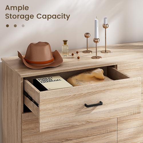 Modern 6-Drawer Wood Dresser - Large Storage Chest for Bedroom and Living Room