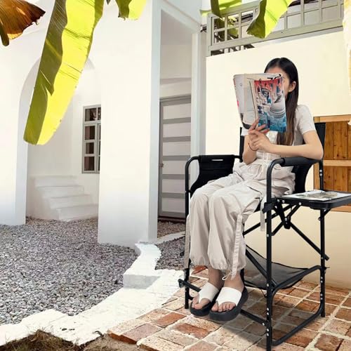 Tall Folding Director Chair with Side Table and Footrest, 30.7-Inch Seat