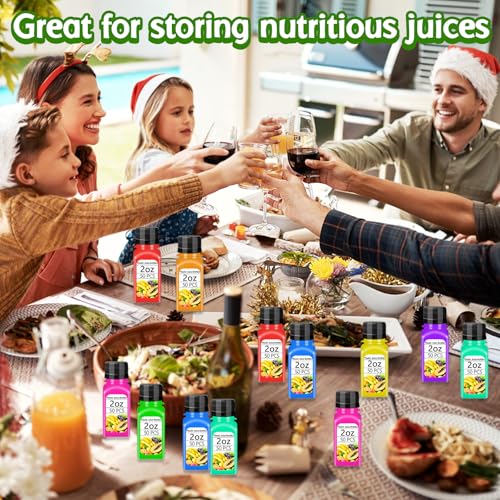 50 Pack 2oz Plastic Juice Shot Bottles with Leak-Proof Caps for Travel & Storage