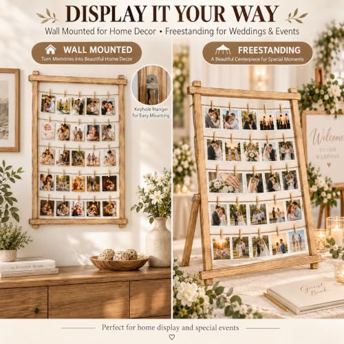 Wooden Photo Display Board with 30 Clips – 25 x 33 Inch Large