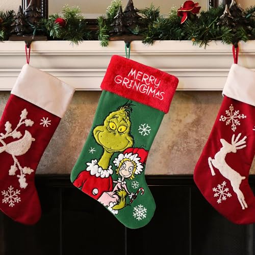 Wondapop Grinch Christmas Stocking 20-inch Applique Holiday Decor Gift
