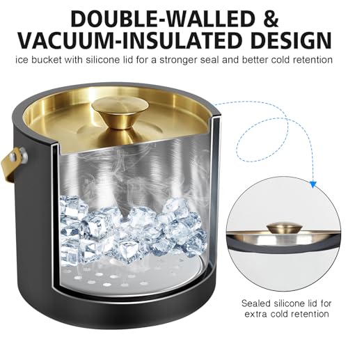 Insulated Stainless Steel Ice Bucket with Lid & Scoop, 3.2L (Black)