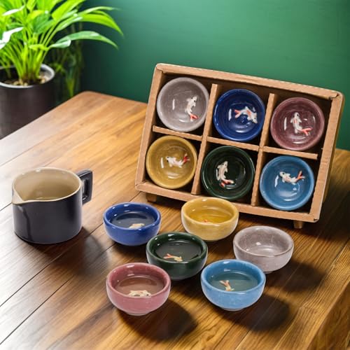 Foraineam Ceramic Sake & Tea Cups Set - 12pcs, 1oz with Koi Fish Design