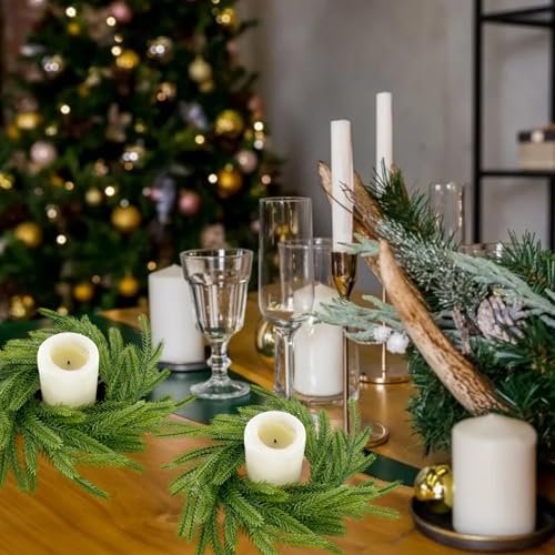 Norfolk Pine Artificial Christmas Candle Ring Wreaths - 2 Pack Holiday Decor