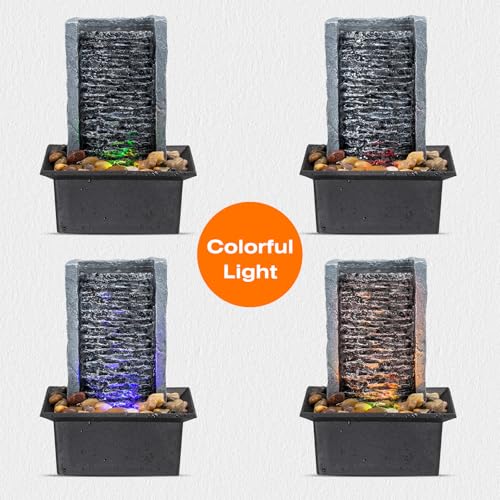 Tabletop Indoor Waterfall Rock Fountain with LED Lights for Home & Office