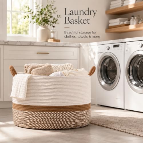 Extra Large Cotton Rope Blanket Basket with Handles