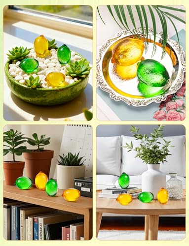 4-Piece Glass Lemon Figurine Set - 2 Inch Decorative Tabletop Fruit Ornaments