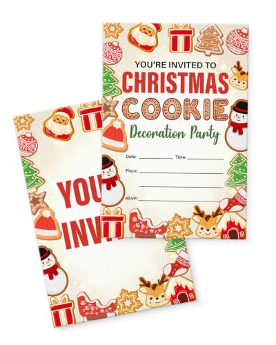 MENSHIJIAN Christmas Cookie Decorating Party Invitations - 20 Count, Envelopes, 3.5 x 5, Double-Sided, L Variation
