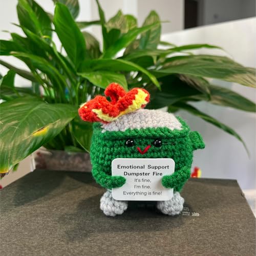 Emotional Support Dumpster Fire Crochet Plushie - Handmade Desk Decor