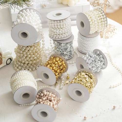 Silver Plastic Beaded Garland for Christmas Decorations, 10m Xmas Tree Beads