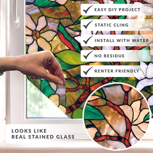 Magnolia Window Film 24" x 36" - Decorative Privacy & UV Protection