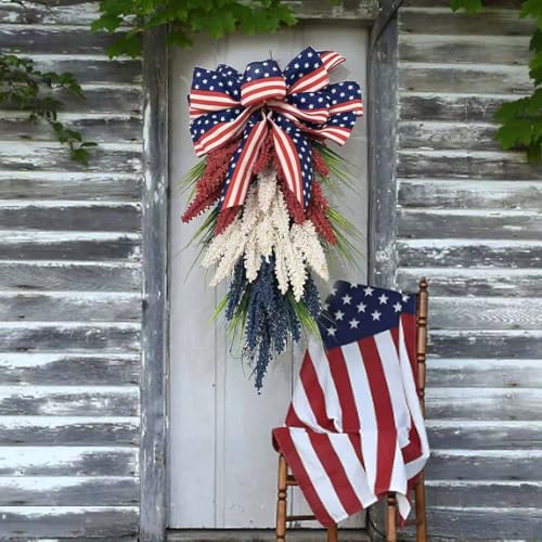 20-Inch Patriotic Door Swag, Red White and Blue Floral Wreath for Front Door