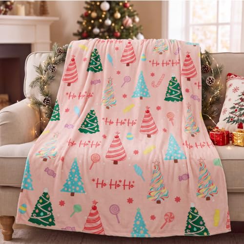 Pastel Candy Christmas Themed Throw Blanket 59x51in Flannel