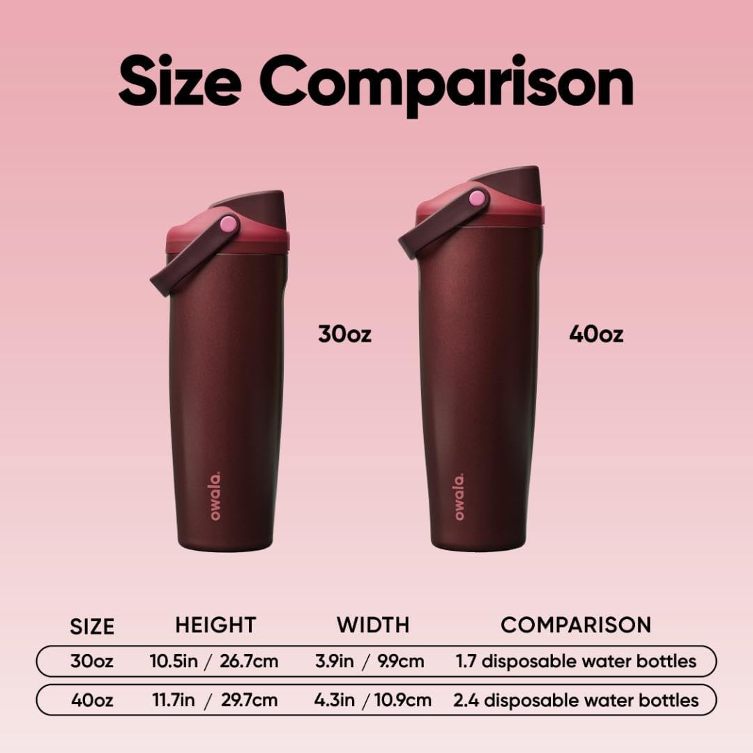 Owala FreeSip Sway Insulated Water Bottle - 30oz Stainless Steel, Two-Way Spout & Built-In Straw, Black Cherry