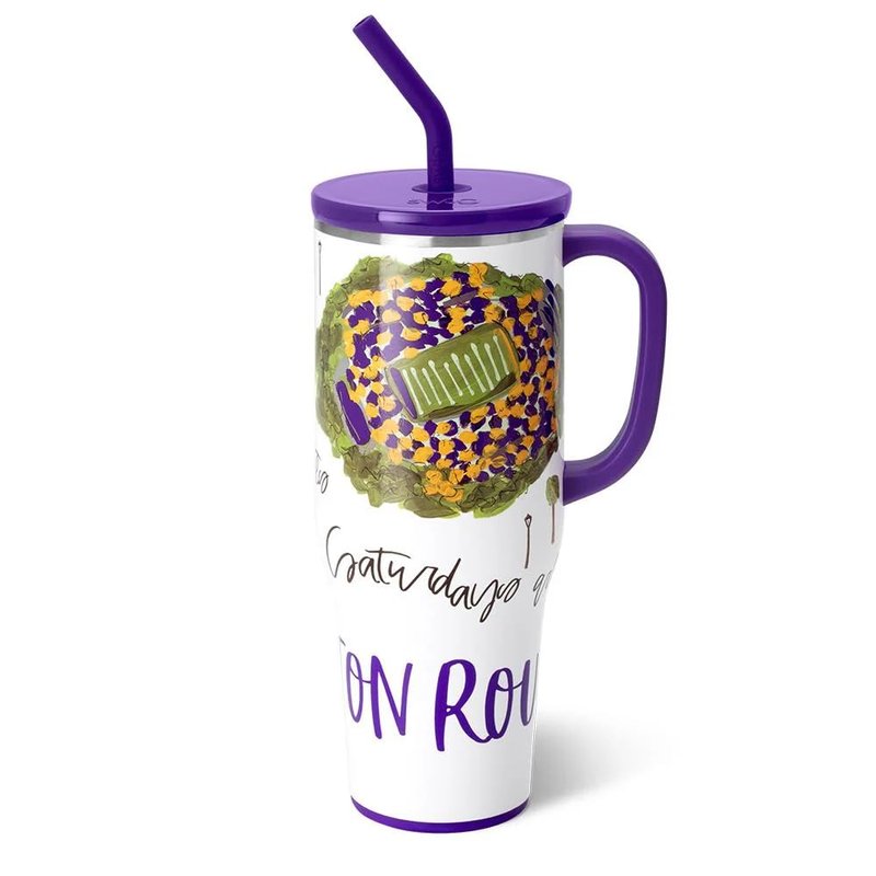 Swig Life 40oz Mega Mug, 40 oz Tumbler with Handle and Straw, Cup Holder Friendly, Dishwasher Safe, Extra Large Insulated Tumbler, Stainless Steel (Saturdays in Baton Rouge)