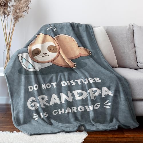 Funny Grandpa Charging Sloth Blanket Grey 60x50 Inches - Cozy Gift