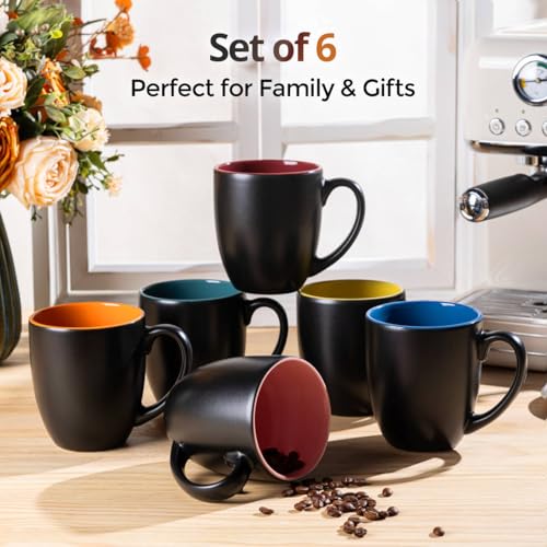 Black Multi-Color 16 oz Ceramic Coffee Mugs Set of 6 - Durable, Non-Toxic Kitchen Drinkware