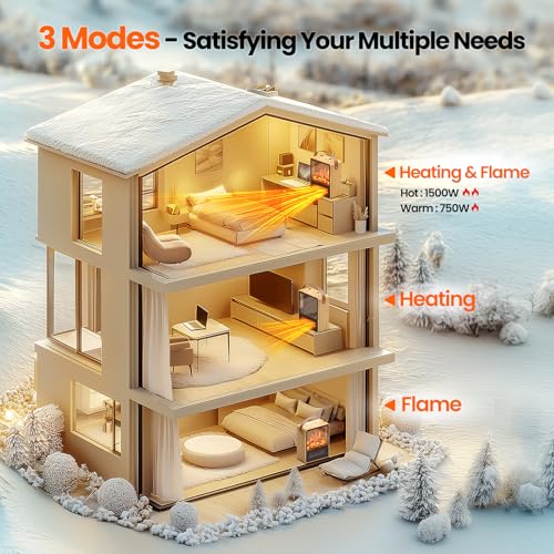 Riseon Oak Electric Fireplace Heater for Indoor Use, Space Heater with 3D Flame