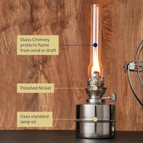 Extra-Bright Antique Nickel Hurricane Oil Lamp with Glass Chimney
