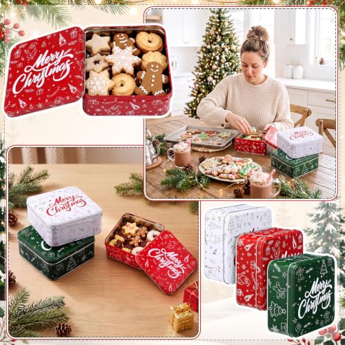 Qunclay 12 Pack Christmas Metal Cookie Tins with Lids for Holiday Gifting