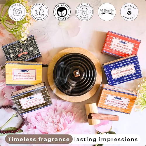 Backflow Incense Cones Variety Pack - 60 Natural Fragrant Cones with Mat