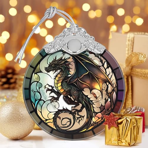 Dragon Stained Glass Ornament, 3.5-Inch Holiday Tree Hanging Decoration