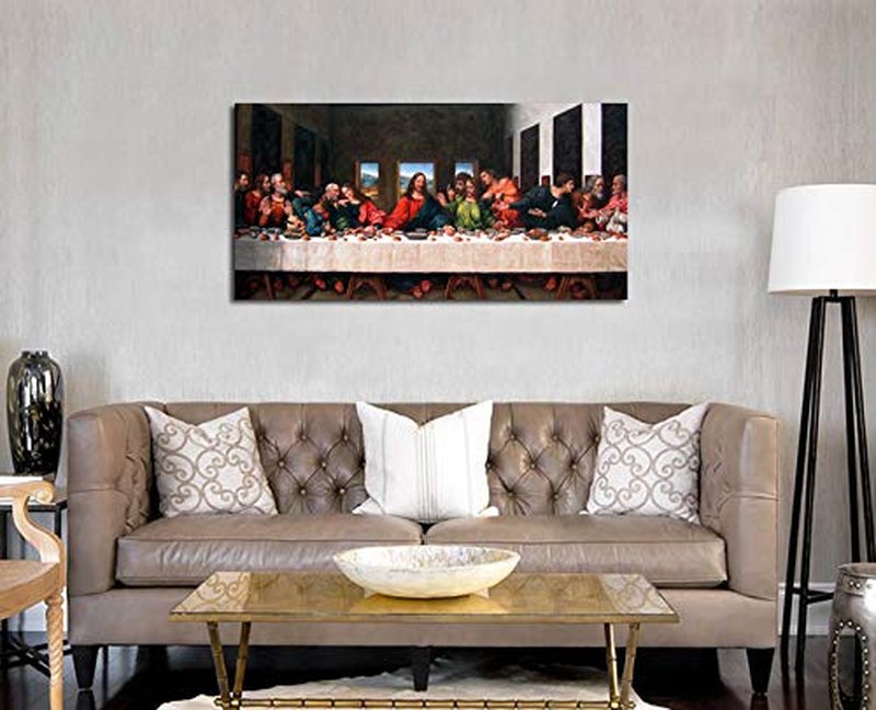 the Last Supper by by Leonardo Davinci- 20" x 40" Long Classic Painting Print Pictures Canvas Artwork Framed for Living Room Bedroom Home Office Decor