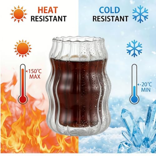 4-Pack Ribbed Glass Tumblers with Straws, 16oz Aesthetic Iced Coffee Cups
