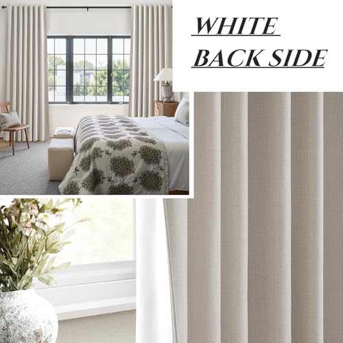 100% Blackout Linen Blend Curtains 84 Inch Length - Set of 2 Panels