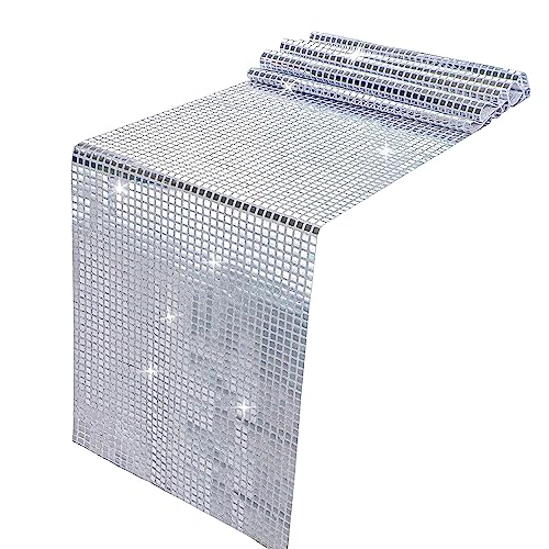 13 x 72 Inch Silver Glitter Disco Table Runner for Party Decorations