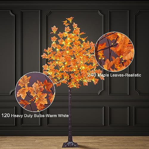 6FT Lighted Maple Tree with 120 Warm White LED Lights - Fall Decor