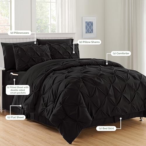 8-Piece Bed-in-a-Bag Comforter Set with Storage Pocket Sheets, Full/Queen, Black