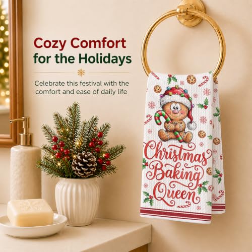 ZHAMEN 4 Pcs Christmas Kitchen Towels - Soft Absorbent Waffle Hand Towels (Multi 1663)