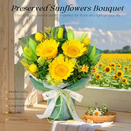 Preserved Sunflower Bouquet with Vase – Eternal Flowers Gift Set
