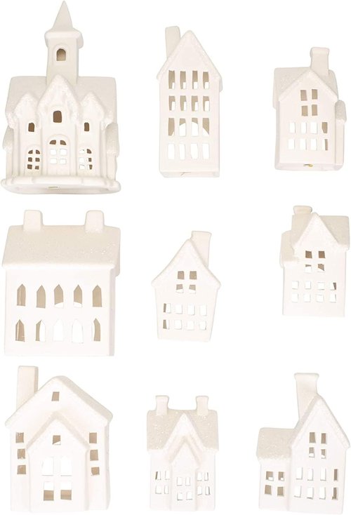 Mark Feldstein & Associates Winter Village LED Tea Light Set - 31-Piece Porcelain Christmas Decor