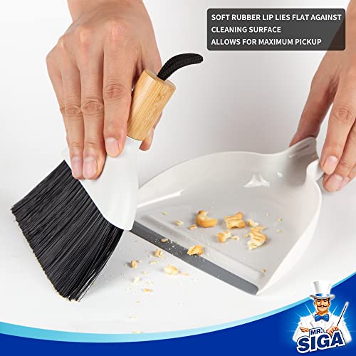 Mini Dustpan and Brush Set with Natural Bamboo Handle - Portable Handheld Broom