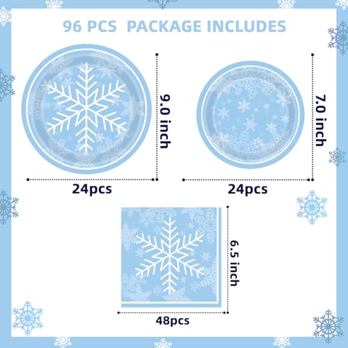 Snowflake Disposable Paper Plates and Napkins Party Set for Winter Wonderland & Christmas