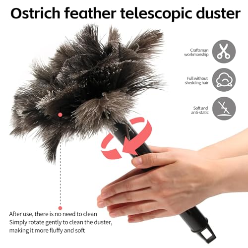 Retractable Genuine Ostrich Feather Duster - Anti-Static Handheld Cleaning Tool