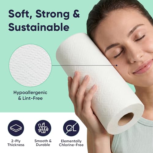 Bamboo Paper Towels 12 Pack - 1800 Sheets Ultra Absorbent Kitchen Rolls
