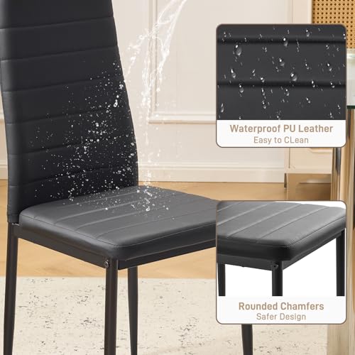 Black PU Leather Dining Chairs Set of 4 - Ergonomic High Back Kitchen Chairs