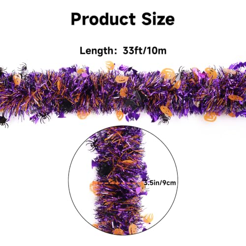 Halloween Metallic Tinsel Garland with Pumpkin & Bat Accents, 33 FT